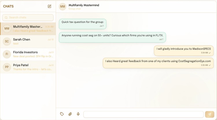 Built-In Group Chats — REIA product view